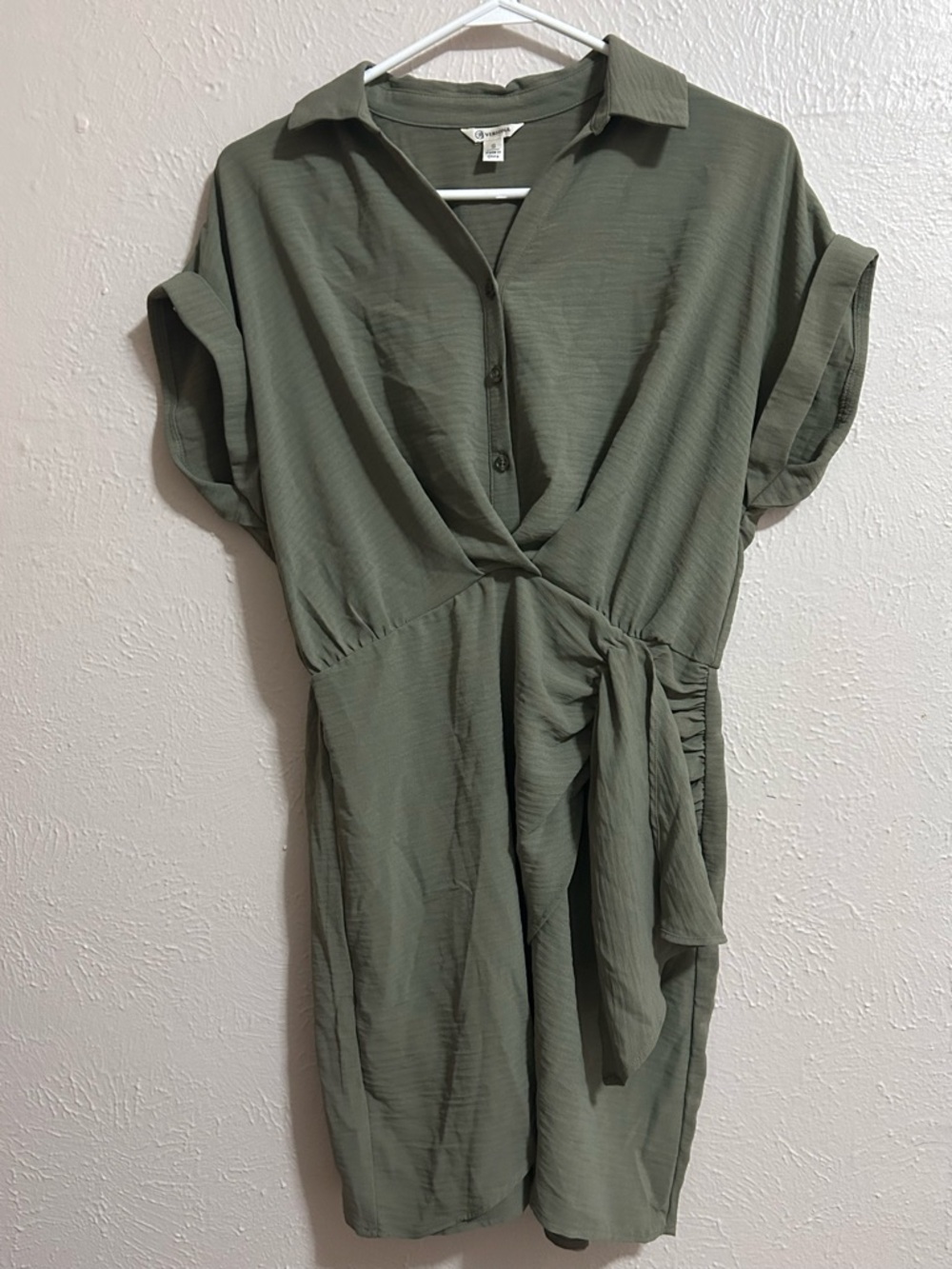 Versona Olive Green Tie-Front Shirt Dress